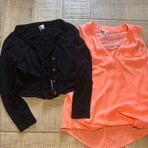 H&M Black Cardigan and Coral Blouse Set